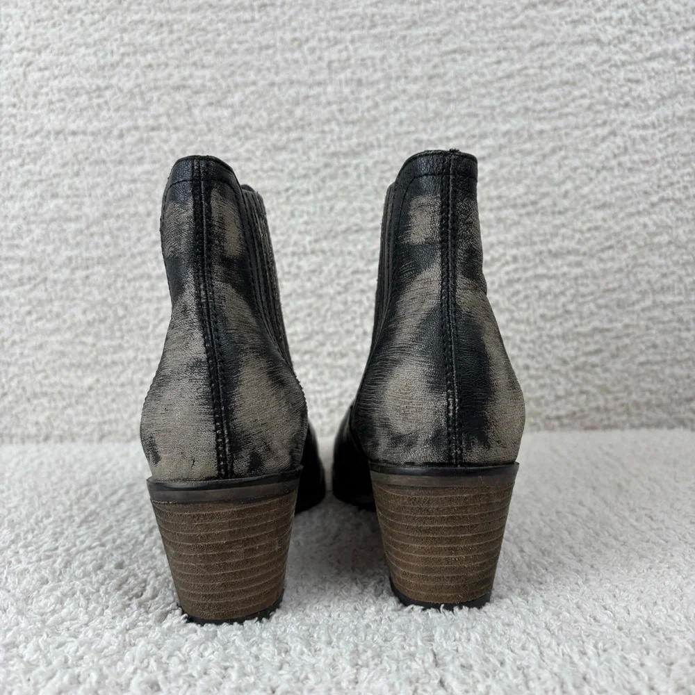 Womens Tie-Dye Black Gray Leather Ankle Booties